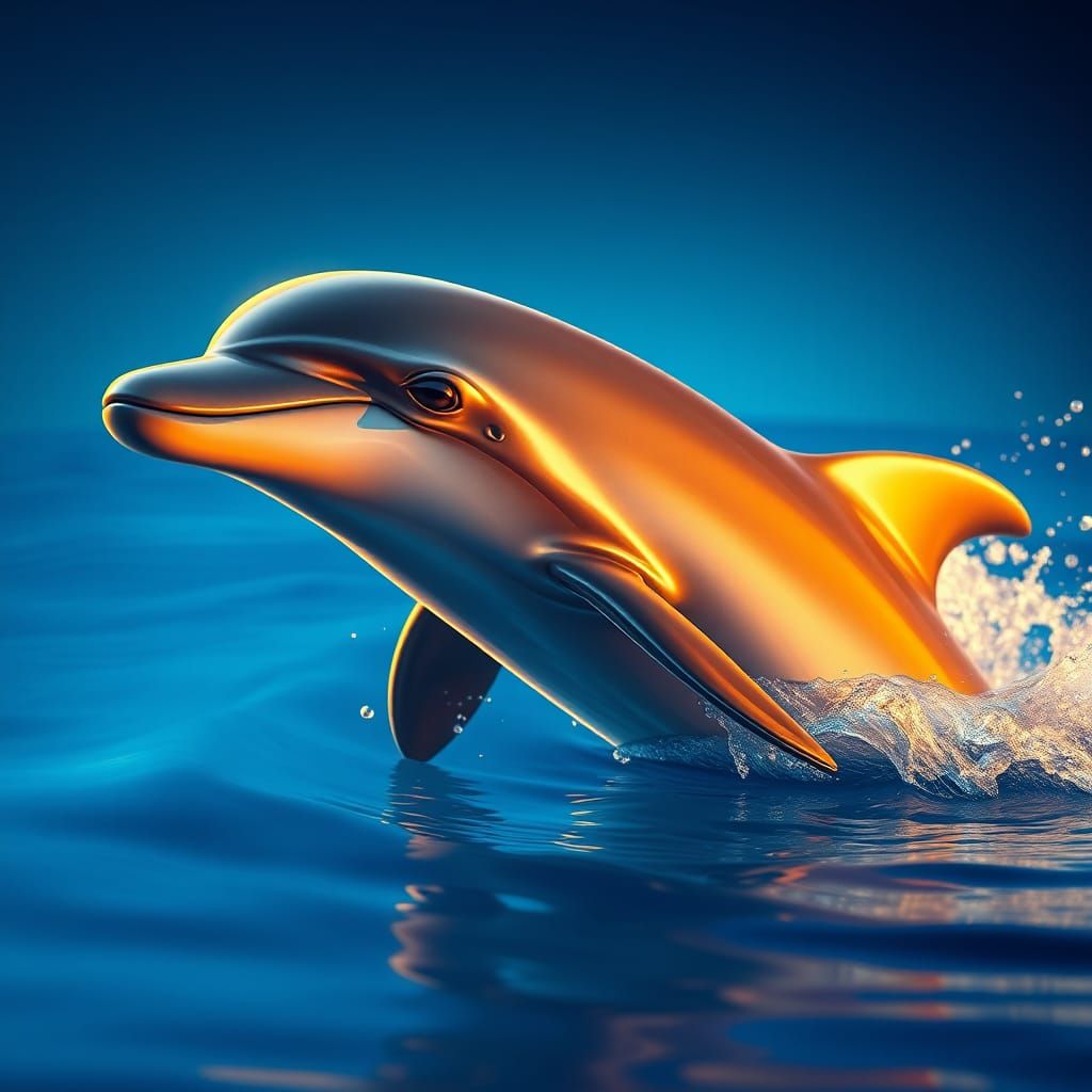 Hyperrealistic Dolphin Emerging from Water in Golden Light