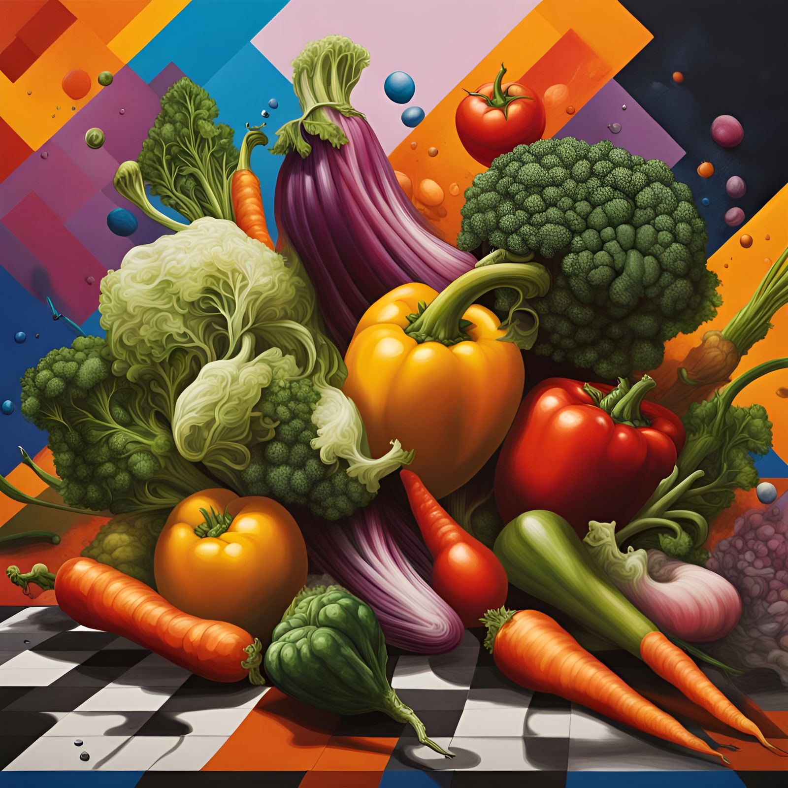 Abstract Vegetable Portrait in Hyperrealistic Splash Art