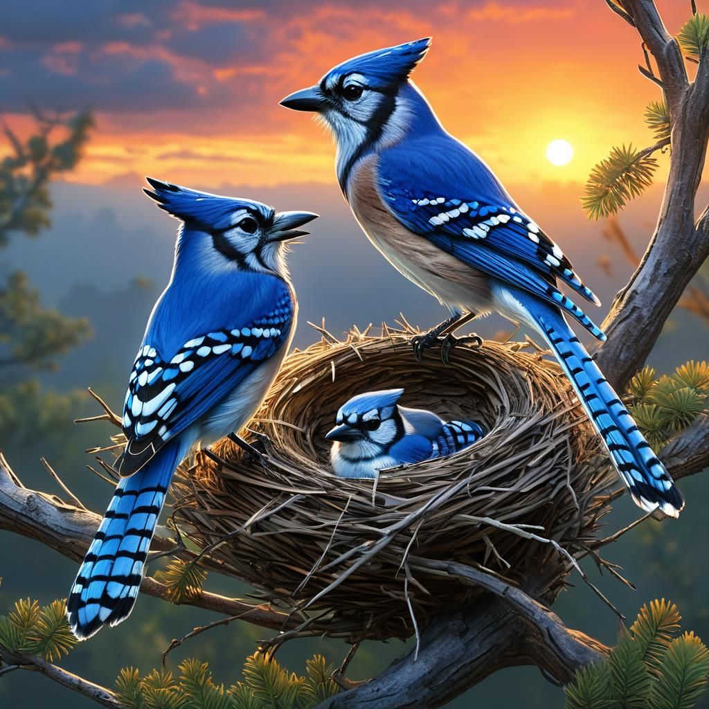 Tiny Tiger in Bluejay Nest at Sunrise