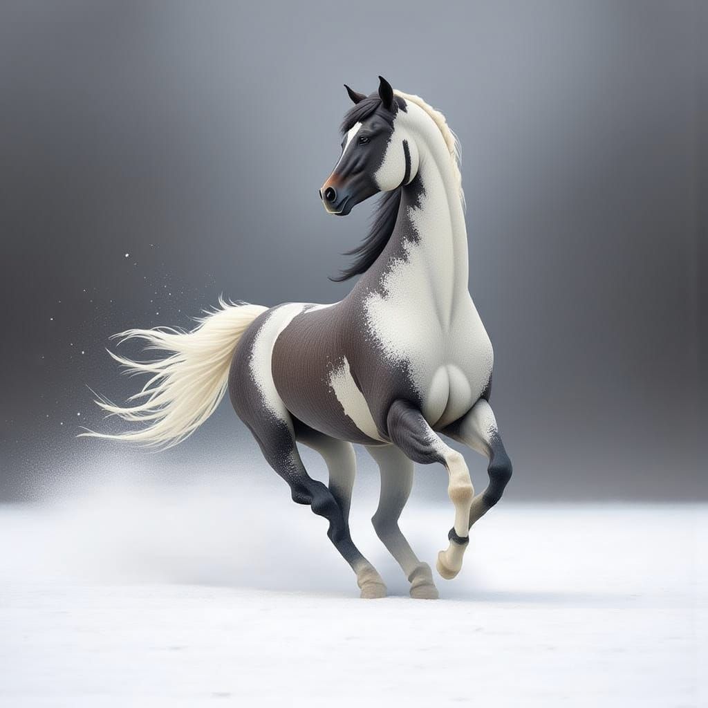 Majestic Lipizzaner Horse Rears Up Proudly in Snowy Landscap...