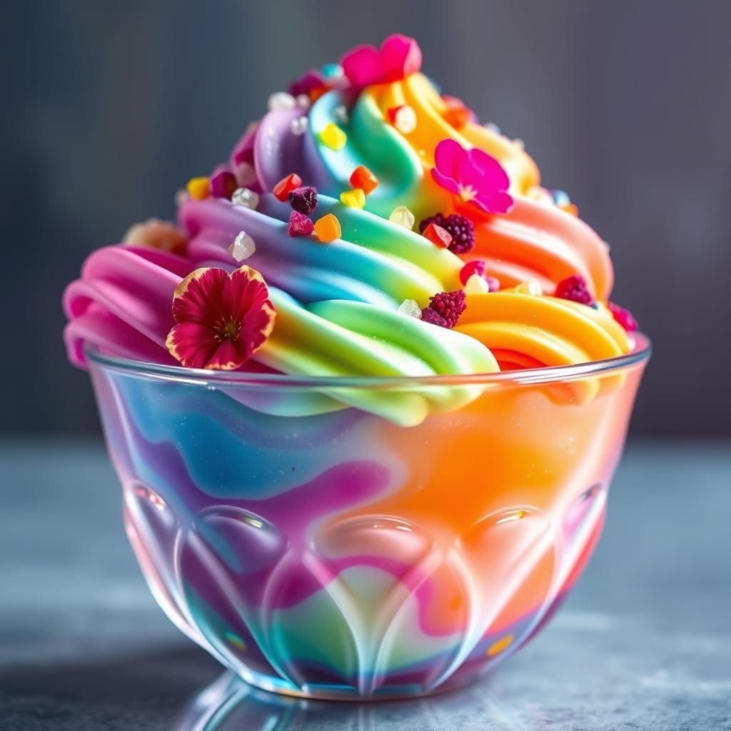 Colorful AI Ice Cream Fantasy in Crystal Cup