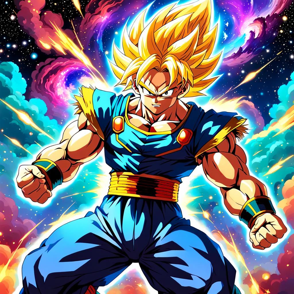 Legendary Super Saiyan Flies Through Nebula: 80s Anime