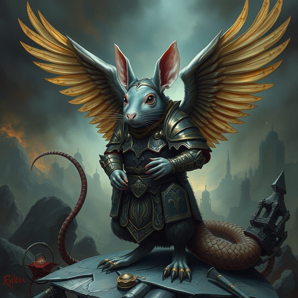 Armored Rat Chimera in Dystopian Style