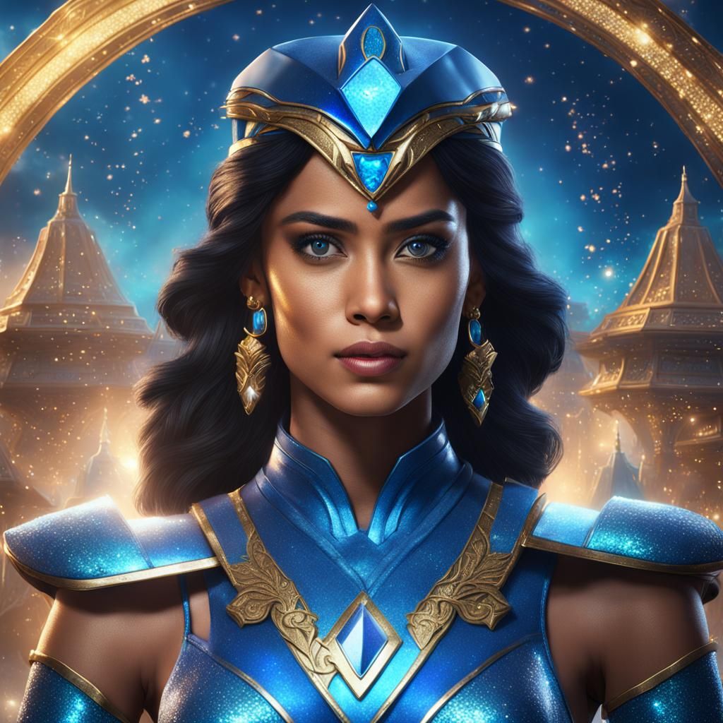 Princess Jasmine as the sparkling glittering blue power rang...