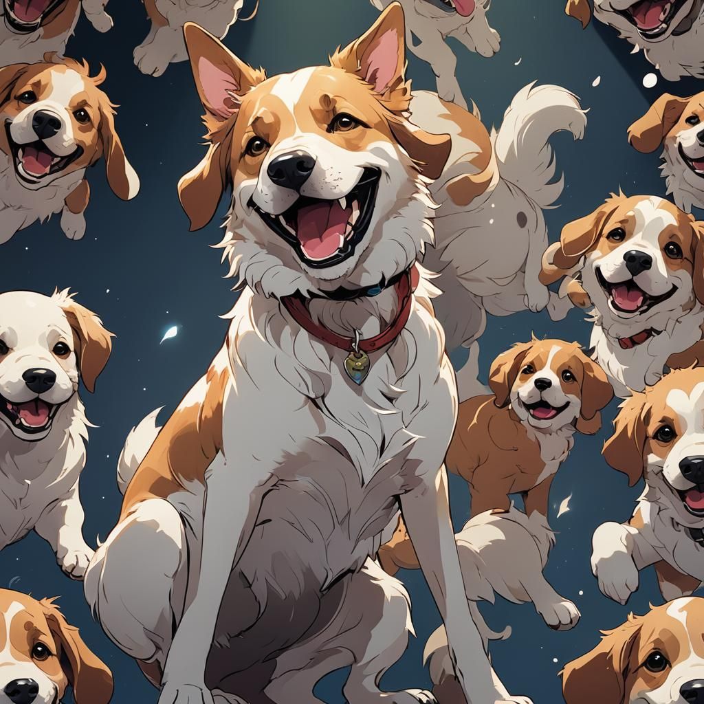 Smiling Dog in Cel-Shaded Anime Style