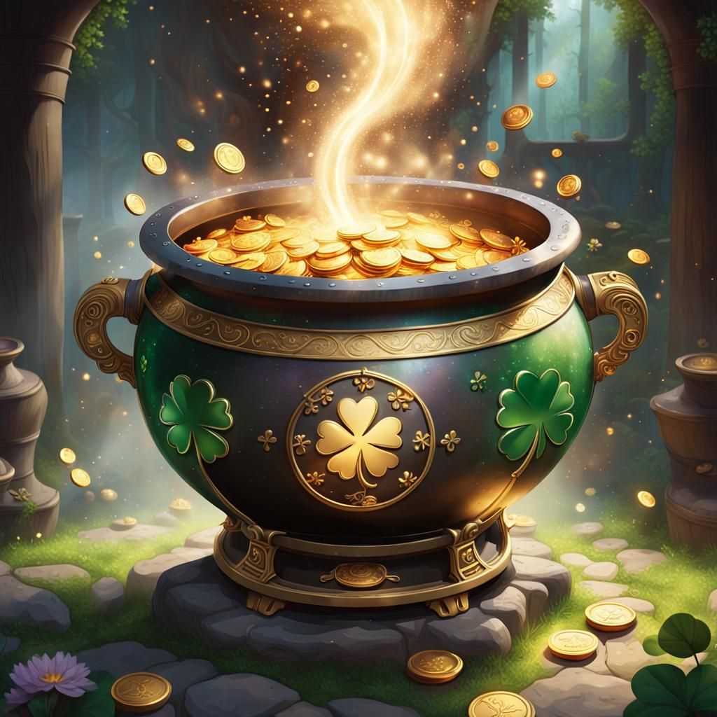 Magical Lucky Pot Overflowing with Fortune