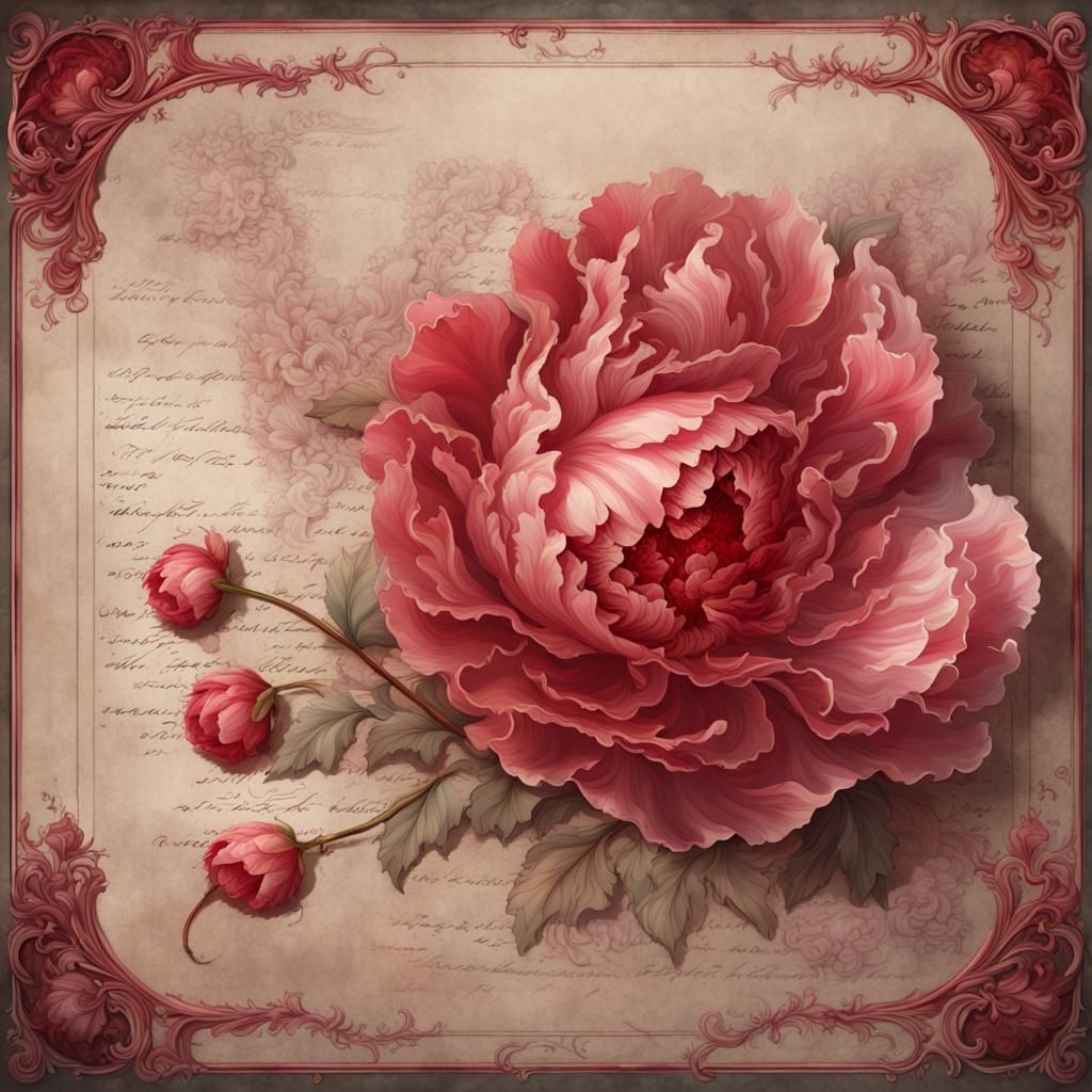Vintage Watercolor Peonies with Rococo Frame