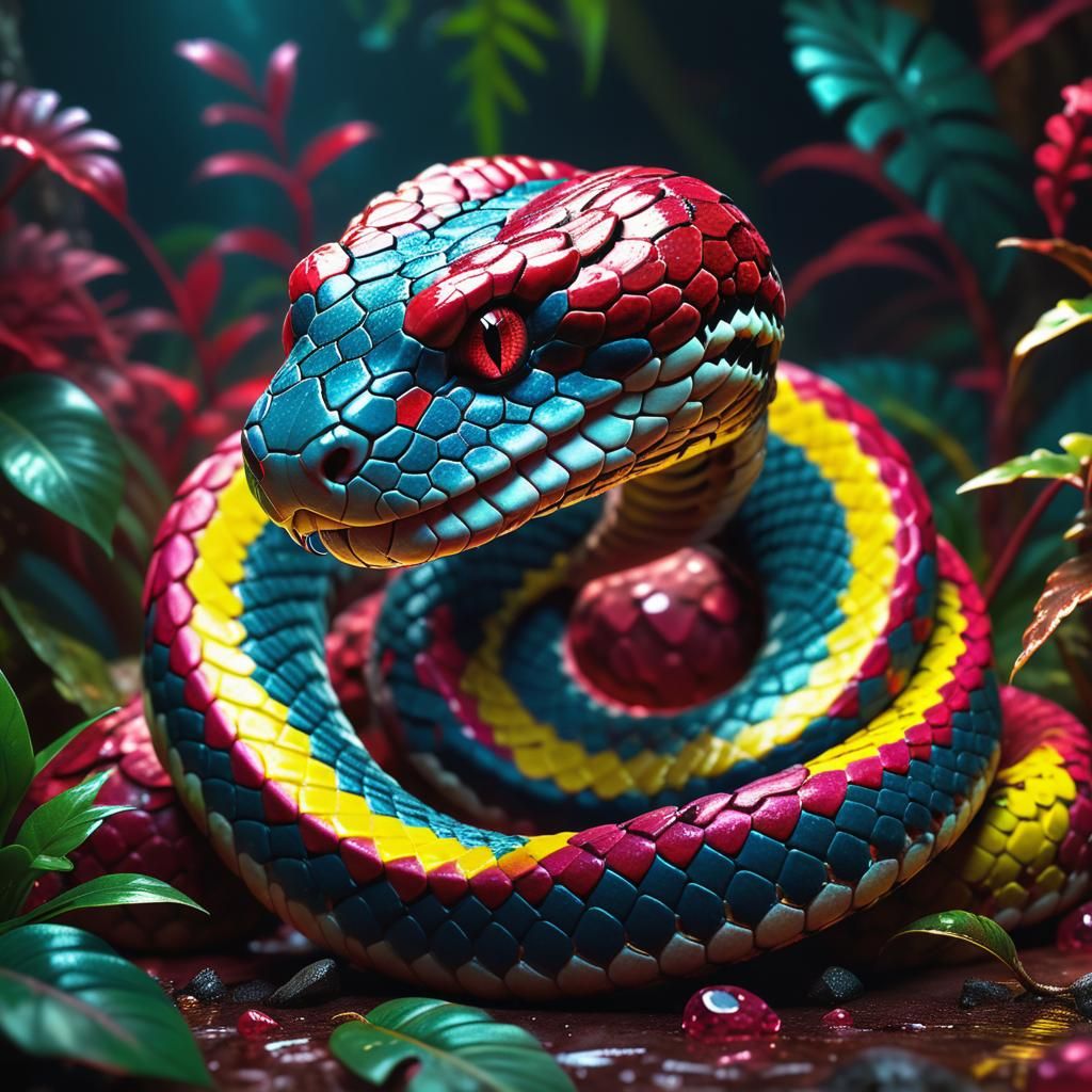 Ruby Jungle Rattlesnake in Hyperrealistic Digital Art