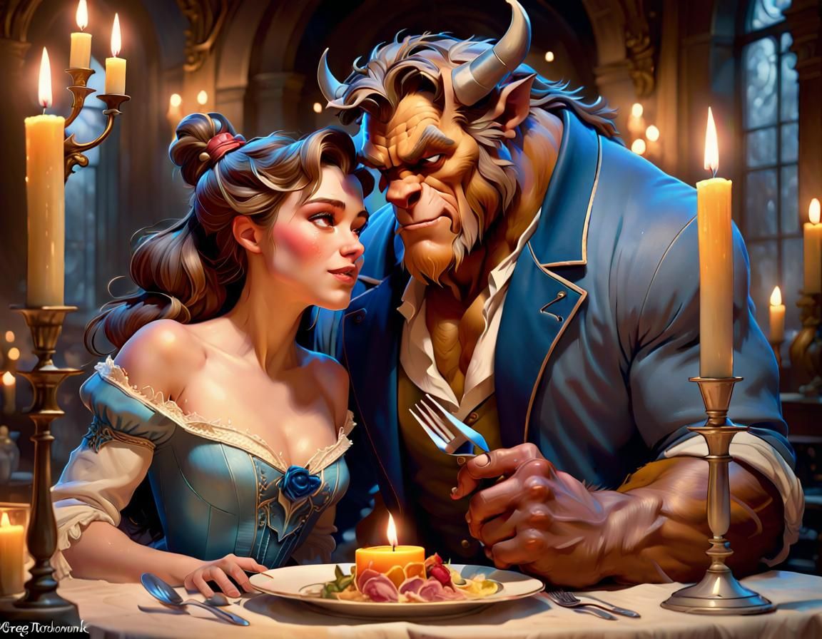 Belle and Beast: Romantic Dinner in Digital Art