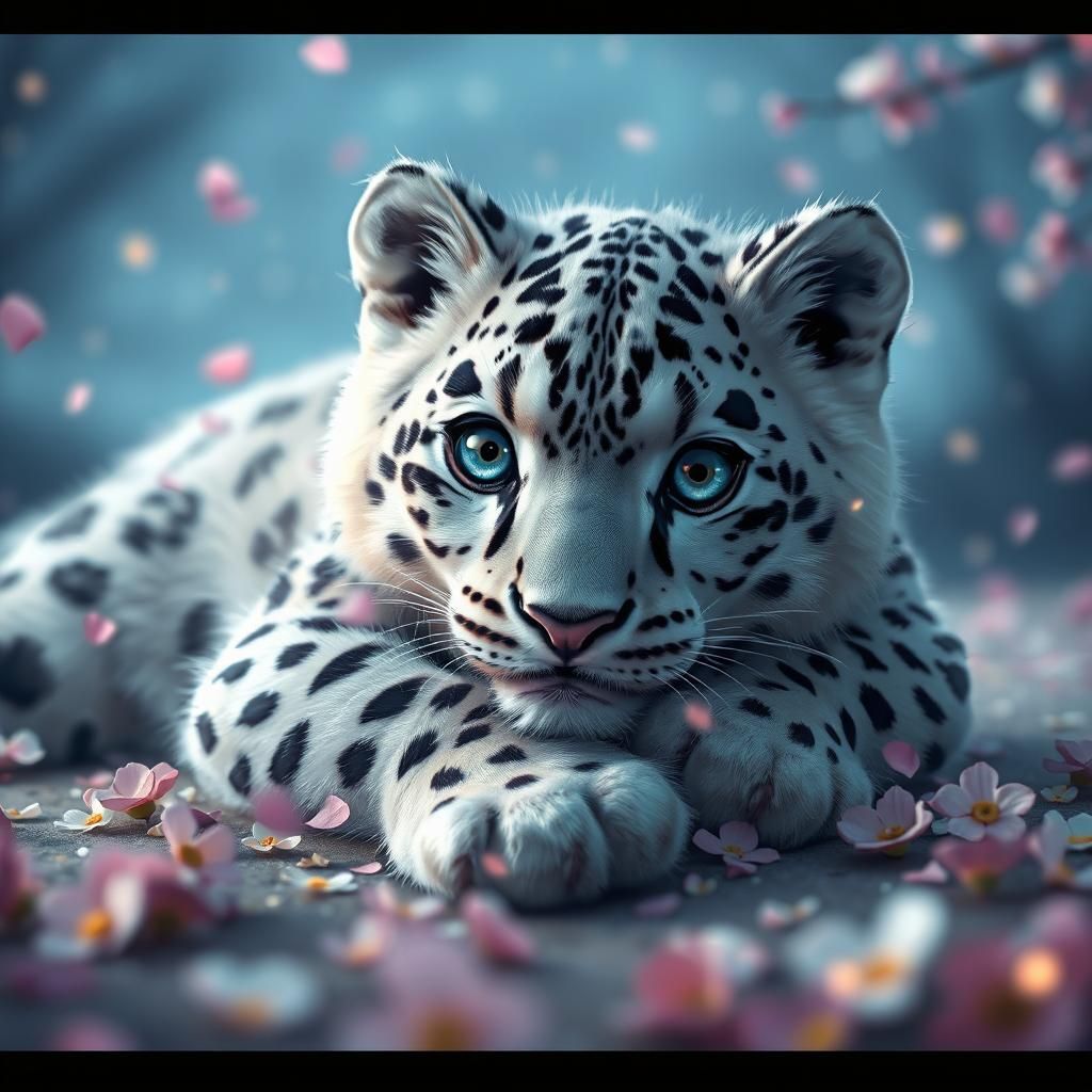 Adorable Snow Leopard Cub in Magical Garden