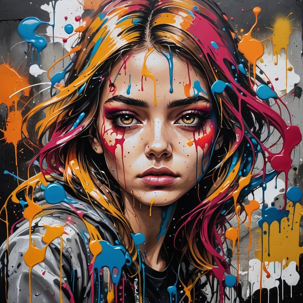 Colorful Graffiti Art of a Girl in Street Style