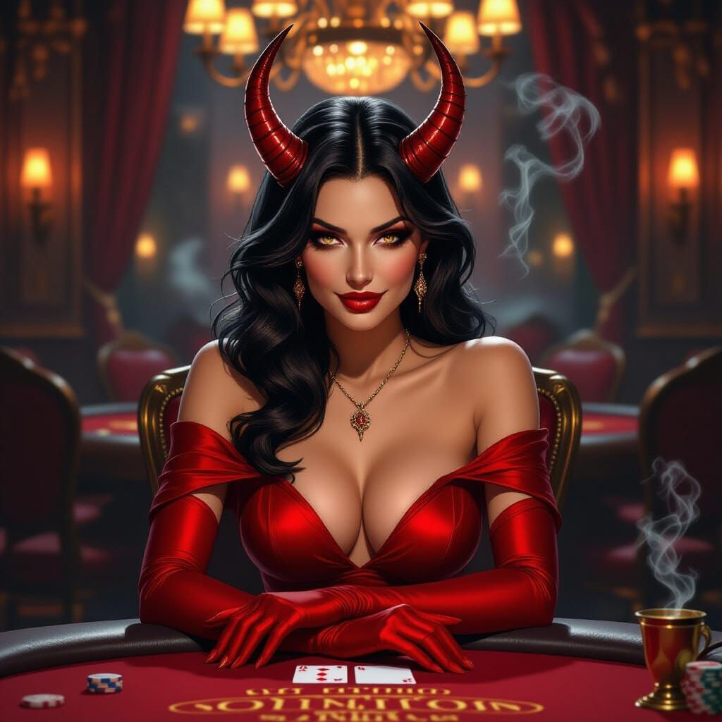 Alluring Succubus at Casino Poker Table