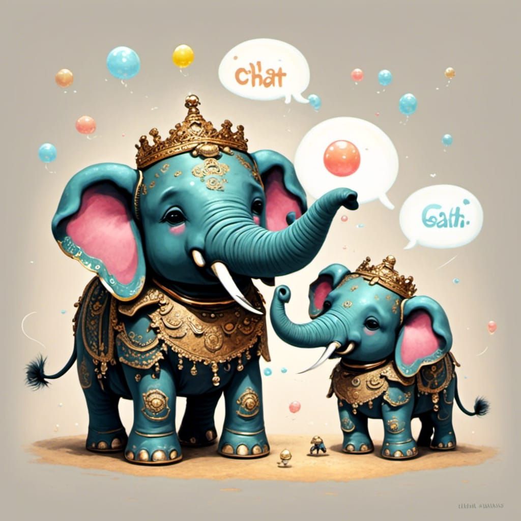 Cute Elephants Chatting with Bubbles
