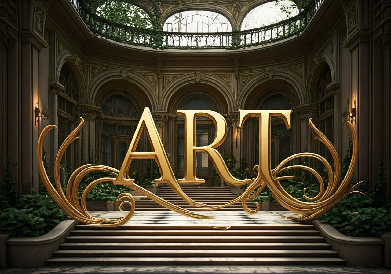 Ornate Golden Typography Art Nouveau-Rococo Design