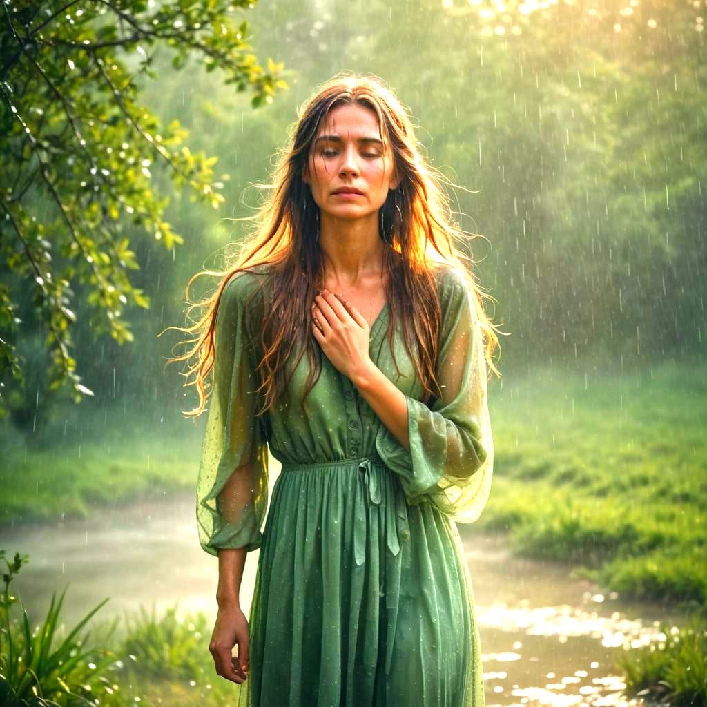 Woman in Rain Cries for Lost Love