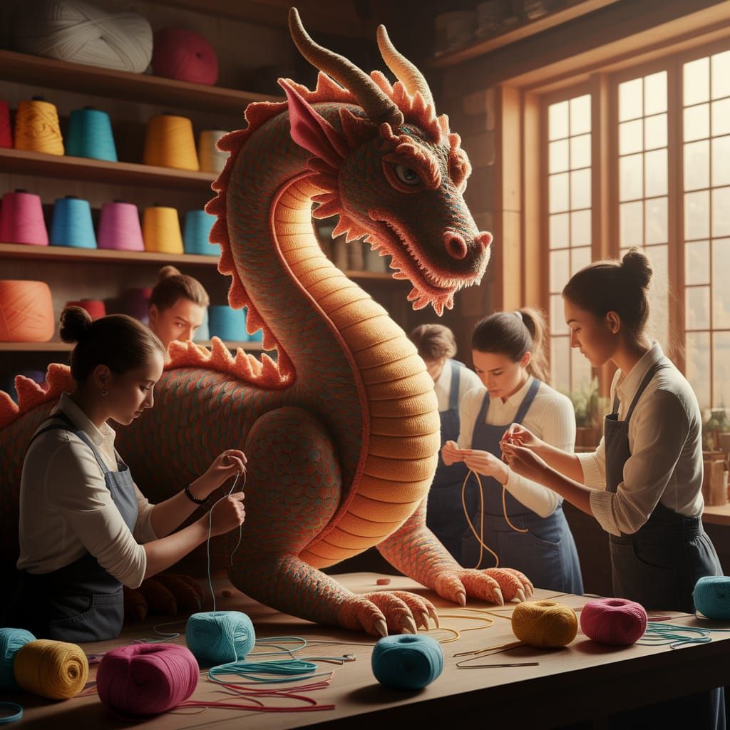 A dragon made of yarn