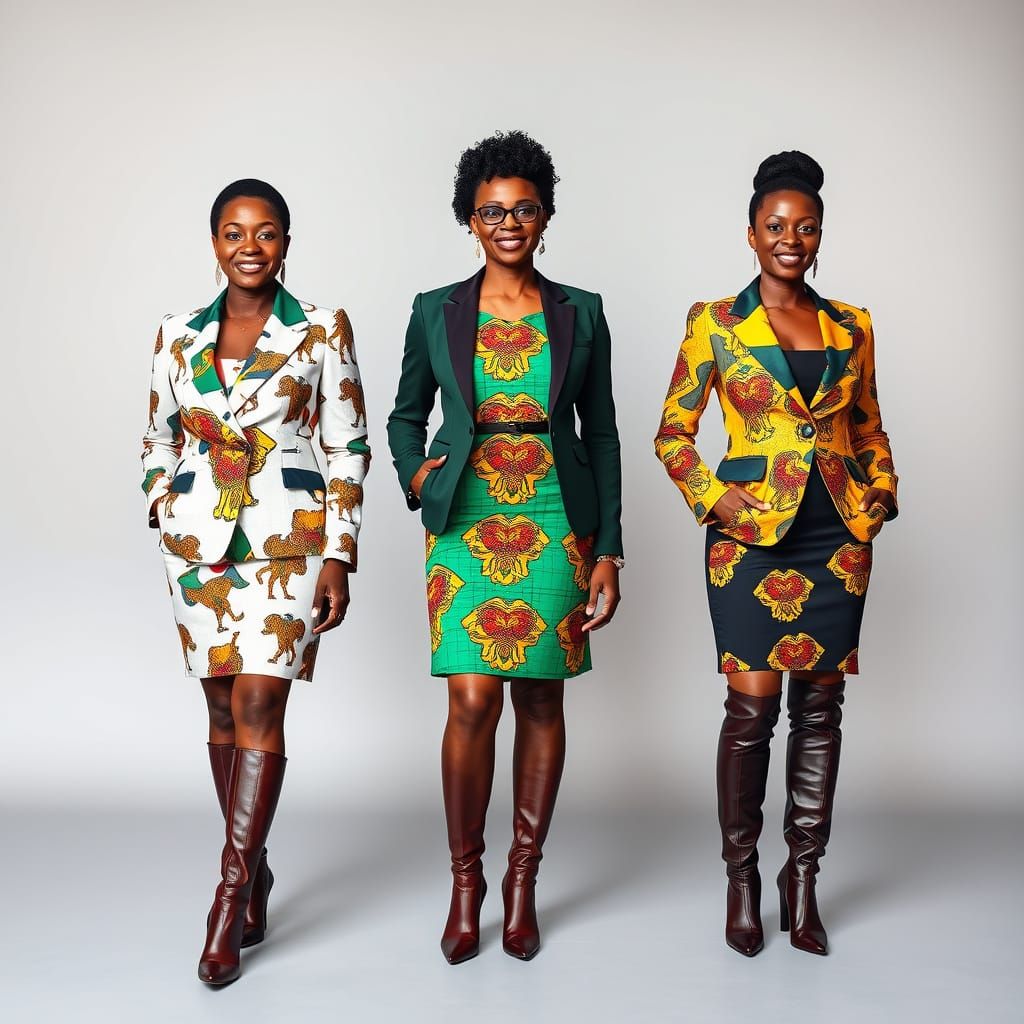 African Businesswomen in Flag-Patterned Fashion