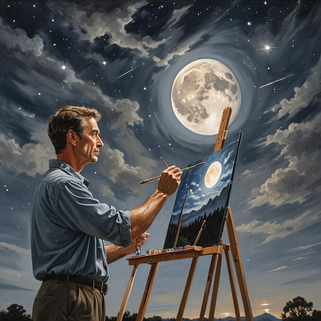 Painterly Night Sky: Photorealistic Portrait with Bokeh