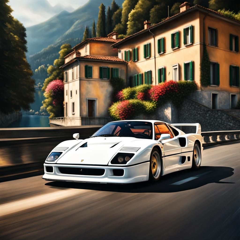 Ferrari F40 on Lake Como: Hyperrealistic Photo
