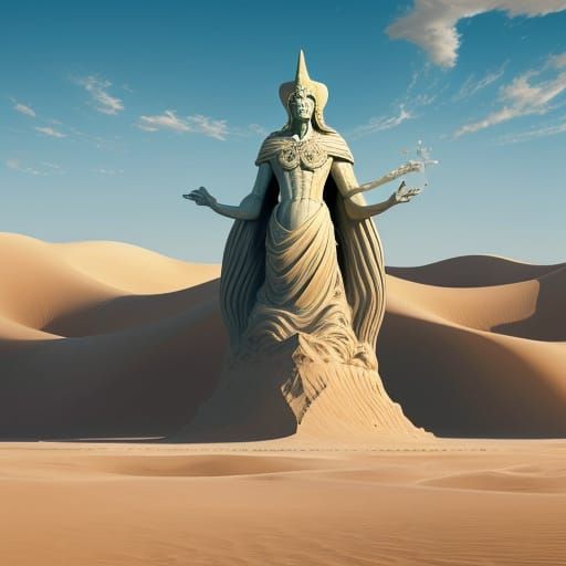 Colossal Statue in Surreal Desert Dreamscape