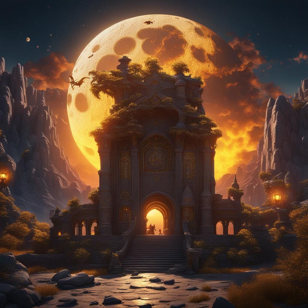 Fantastical Sun and Moon Matte Painting