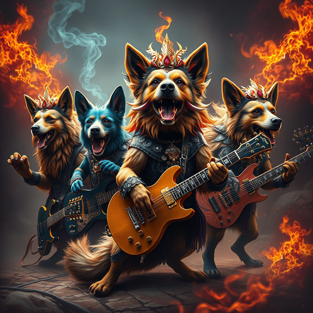 Canine Rock Band in a Mystical Realm