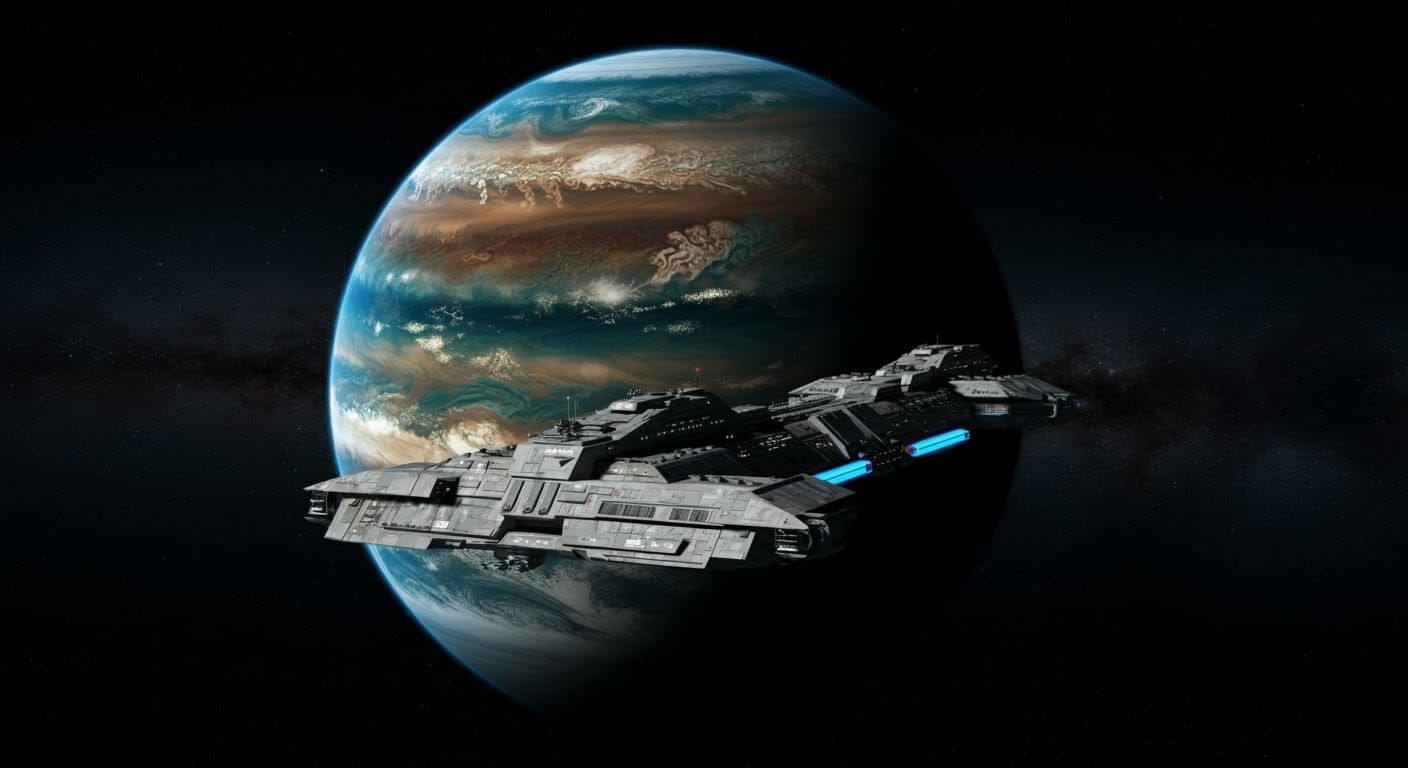 Intergalactic Spaceship Sails Towards Colorful Planet