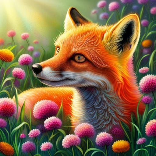 Adorable Fox Covered in Beautiful Flowers