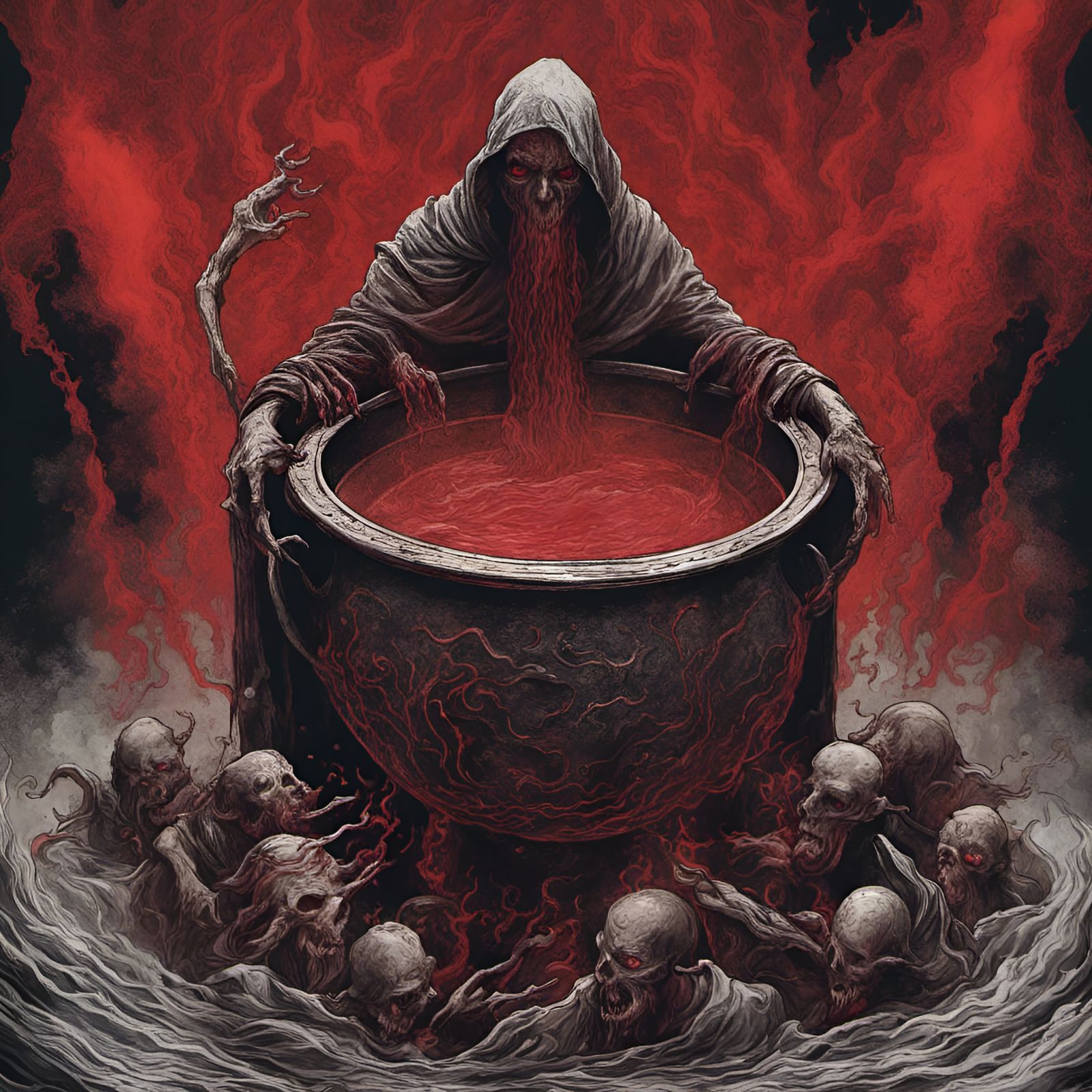 Infernal Cauldron Scene in Black Metal Style
