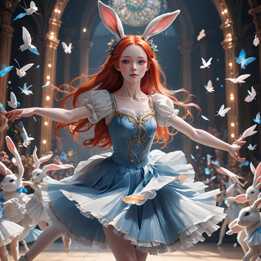 Anime Ballet Dancer with Rabbit Ears in 3D