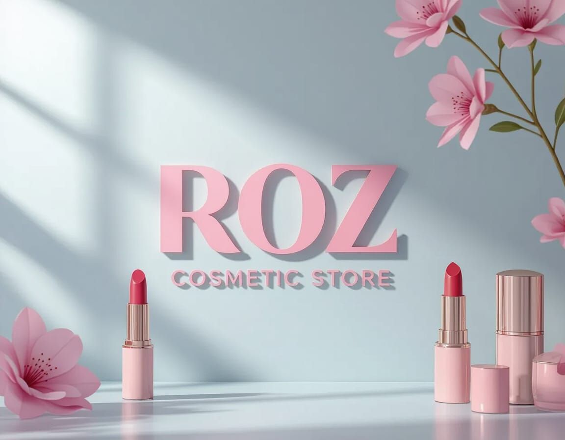 Roj Cosmetic Logo: Soft Pink & Lavender 3D Design