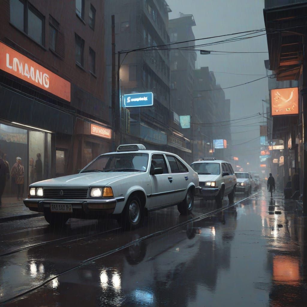 Sleek Taxis Pierce Through Stormy Darkness