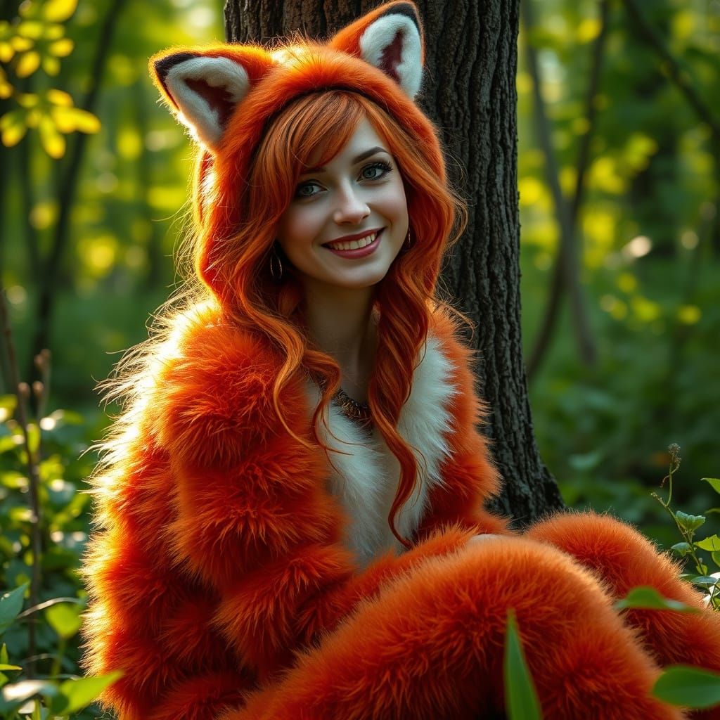 Enchanting Fox Maiden in a Whimsical Forest Glade