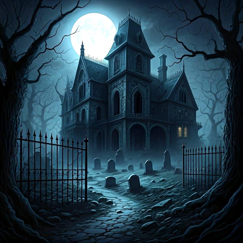 Moonlit Haunted House in Hammer Horror Style