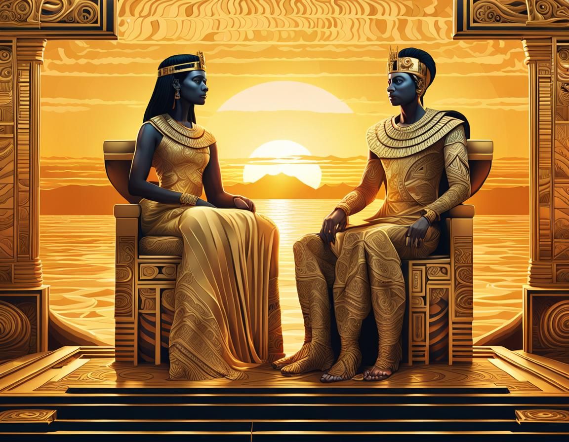 Cleopatra and Mark Antony on the Nile in 3D Style