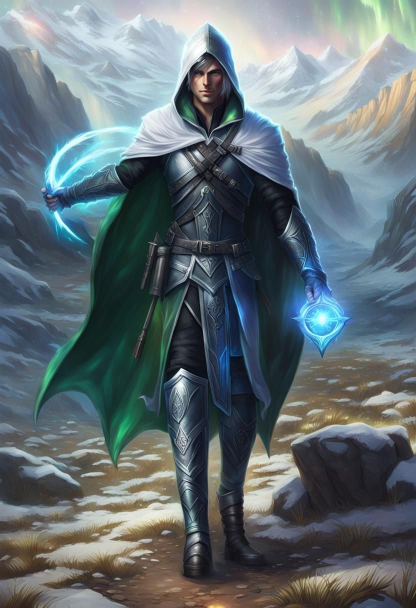 Half-Elf Battle Mage with Aurora Borealis Magic
