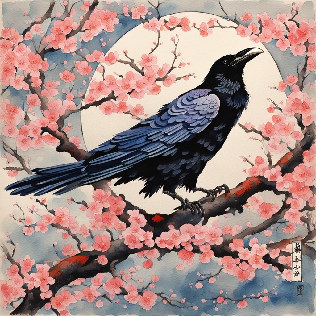 Raven in Cherry Blossoms: Ashiyuki Art Style