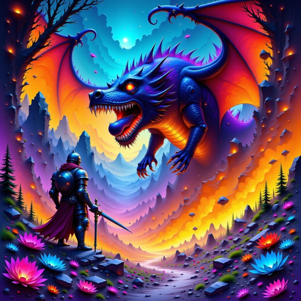 Pixel Art Knight Battles Dragon in Retro World