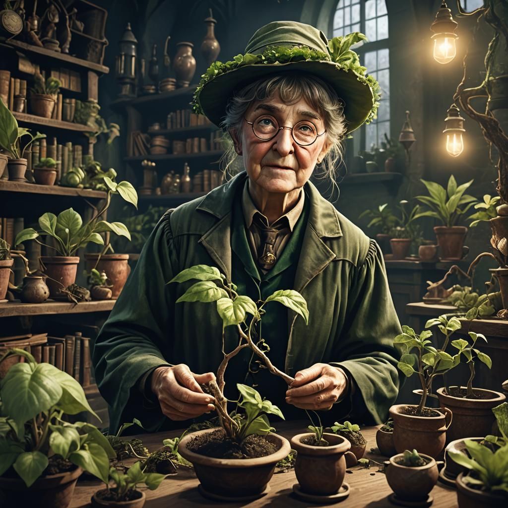 Professor Sprout and Mandragora Plant in Dark Academia