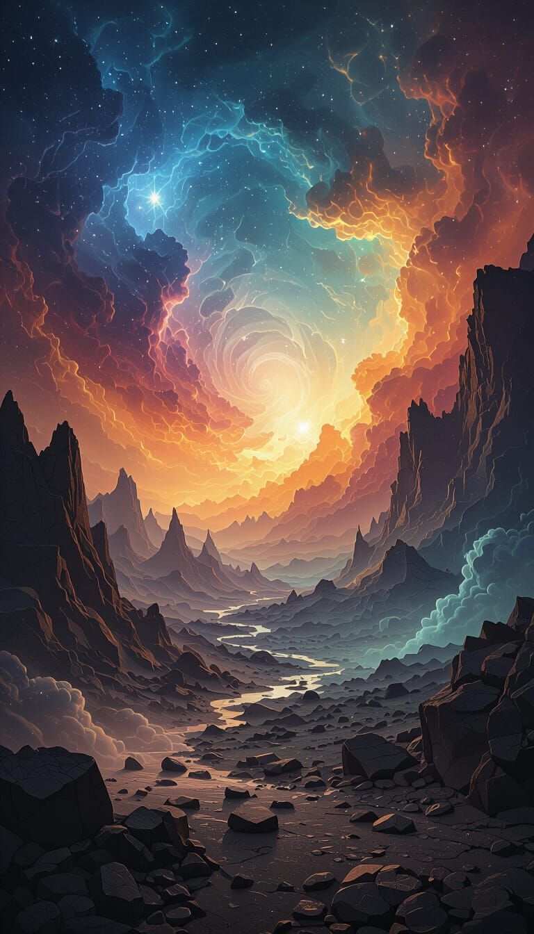 Fractured Cosmic Reality in Surreal Digital Art