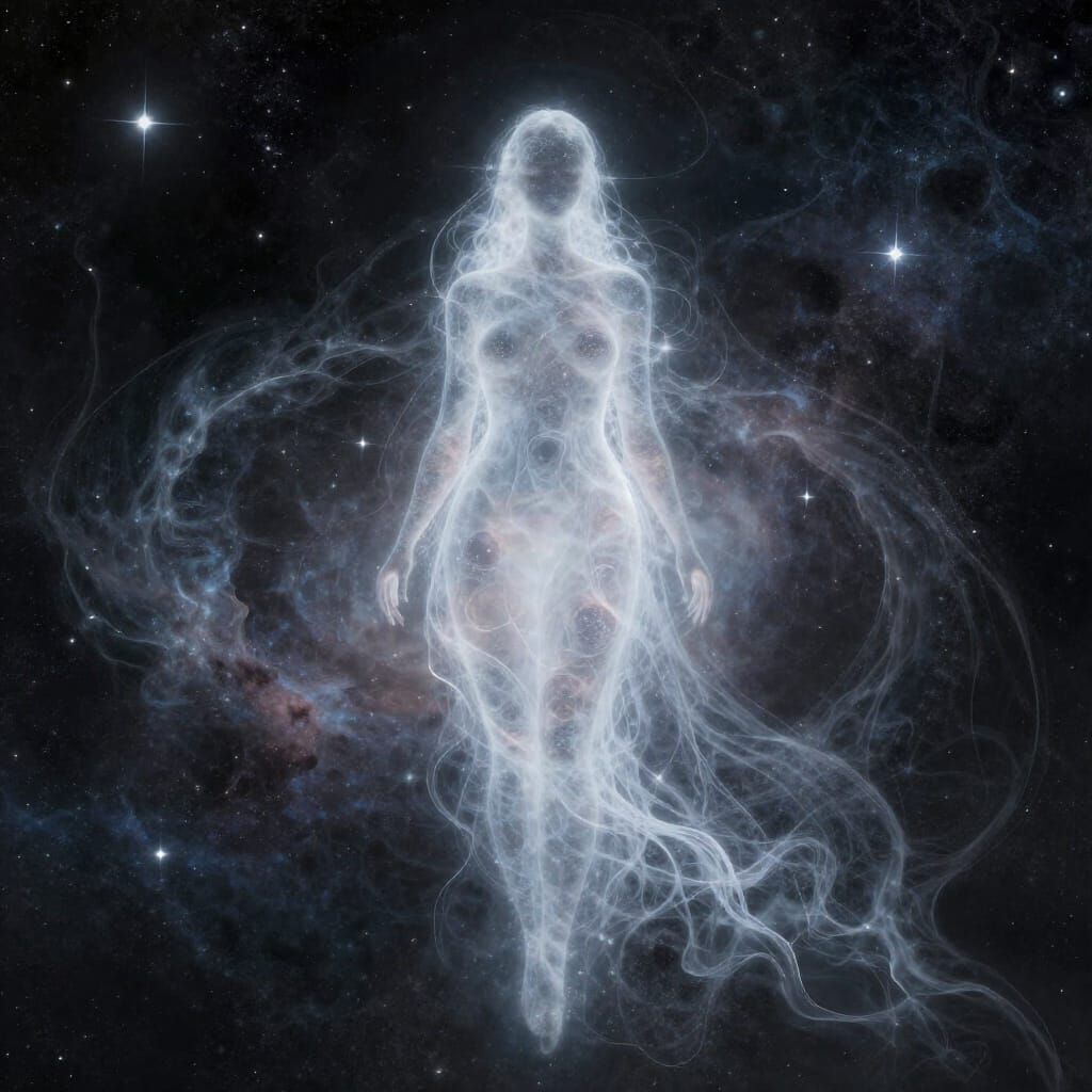 Ethereal Guardian Spirit in Cosmic Ocean