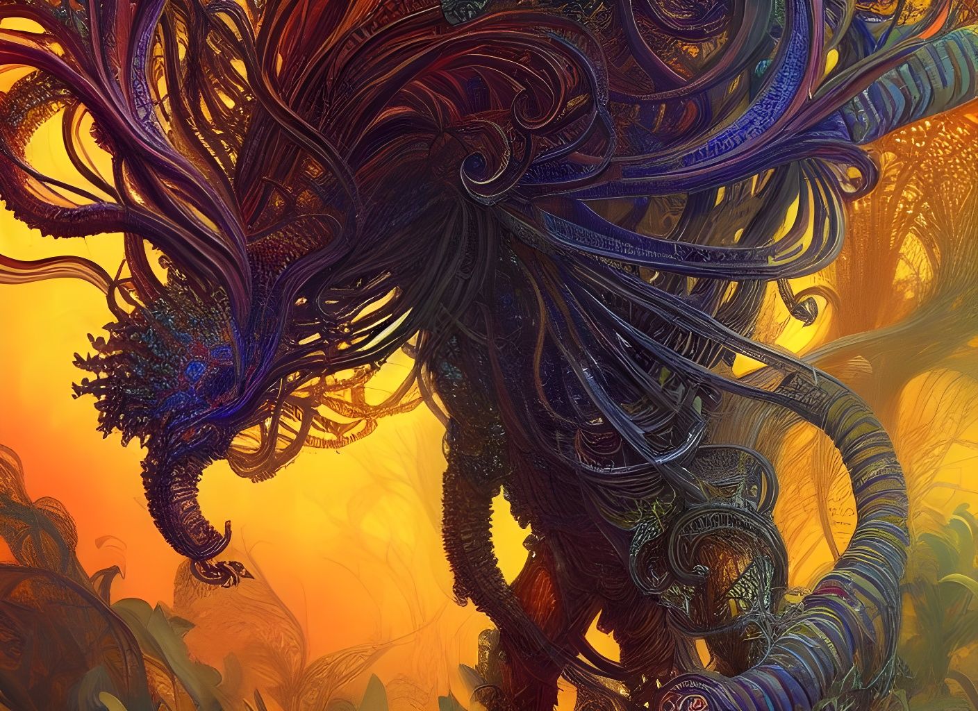 Psychedelic Nephilim Centipede in Intricate Fantasy Art