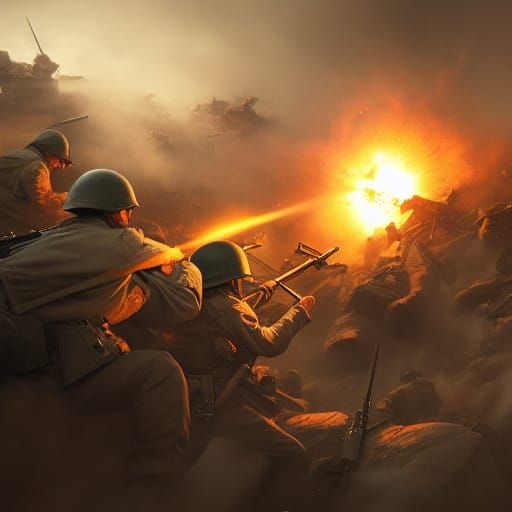 Intense World War 2 Battle Scene in Digital Art