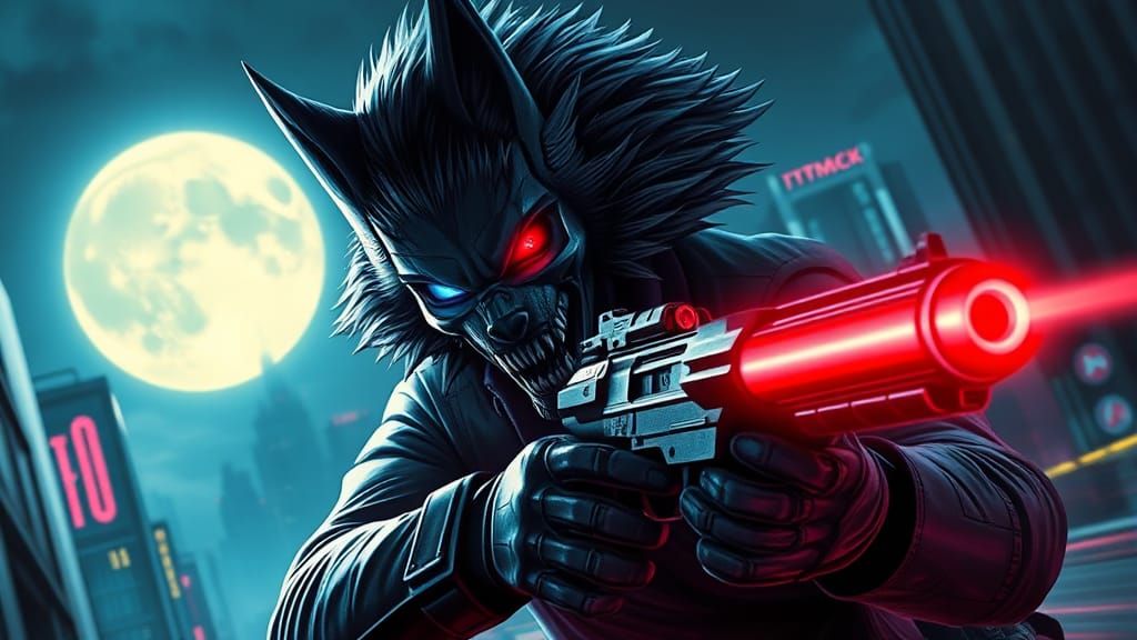 Cybernetic Werewolf Rampage in Neon City