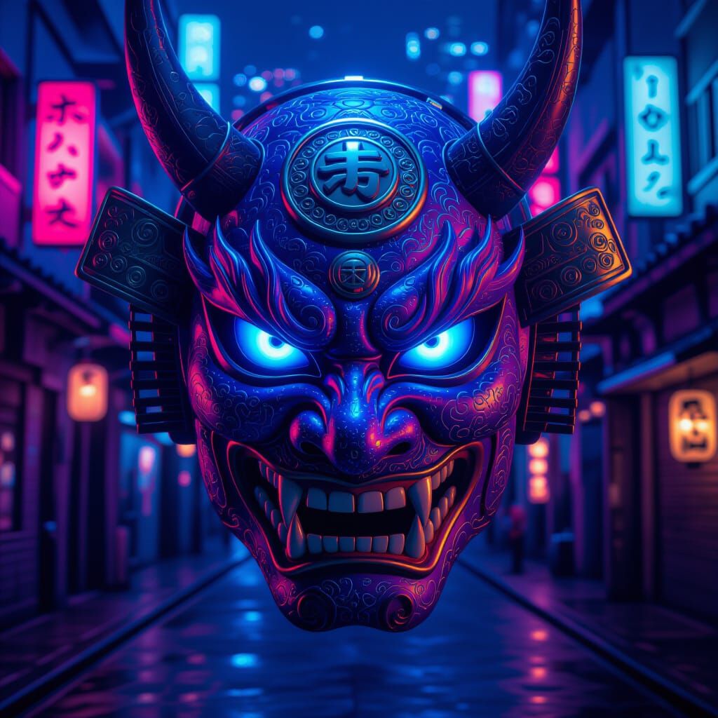 Steampunk Oni Mask in Violet and Gold