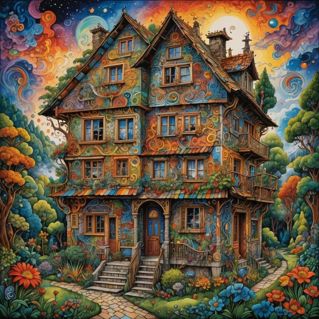 A house Zentangle Josephine Wall hypermodernism maximalist sharp focus 3Delight expansive complex intricate Jean Tinguel...