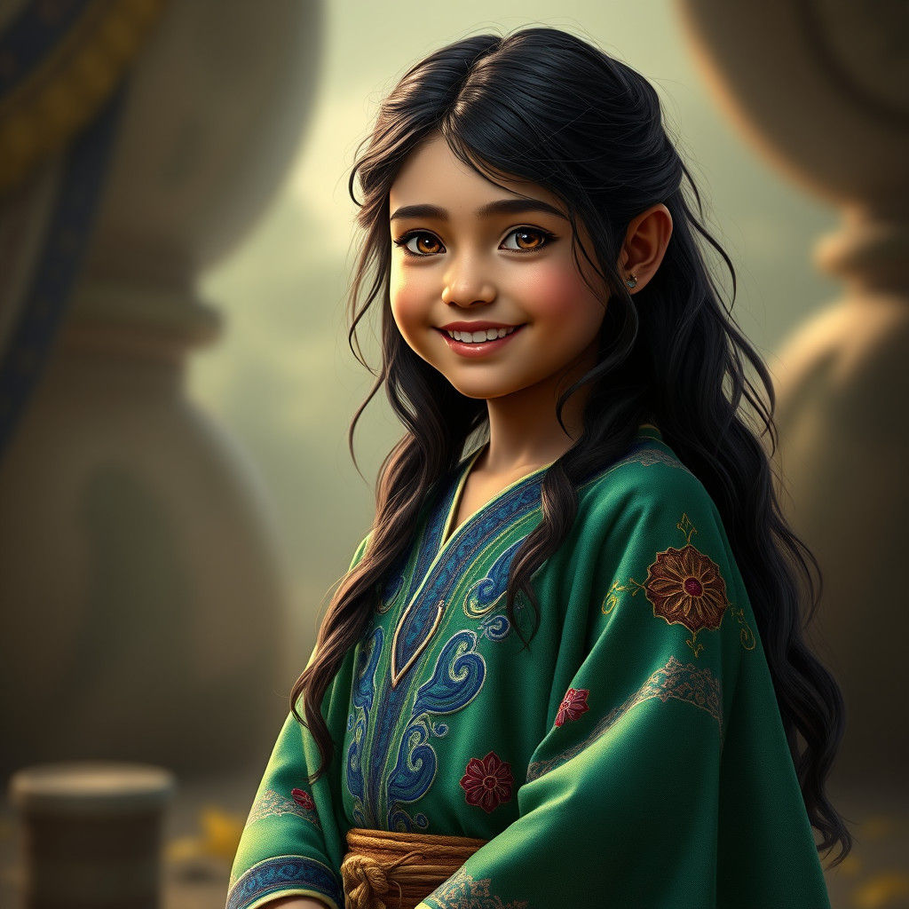 Joyful Girl with Golden Eyes: Fantasy Concept Art