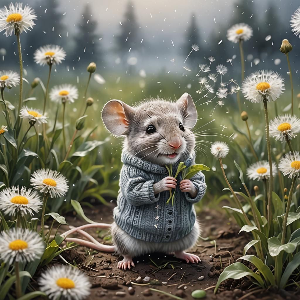 Charming Mouse Sneeze Spreads Dandelion Seeds
