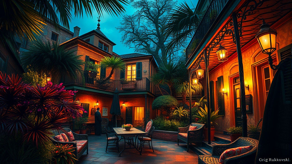 Enchanted New Orleans Night Garden in Hyperrealistic Style