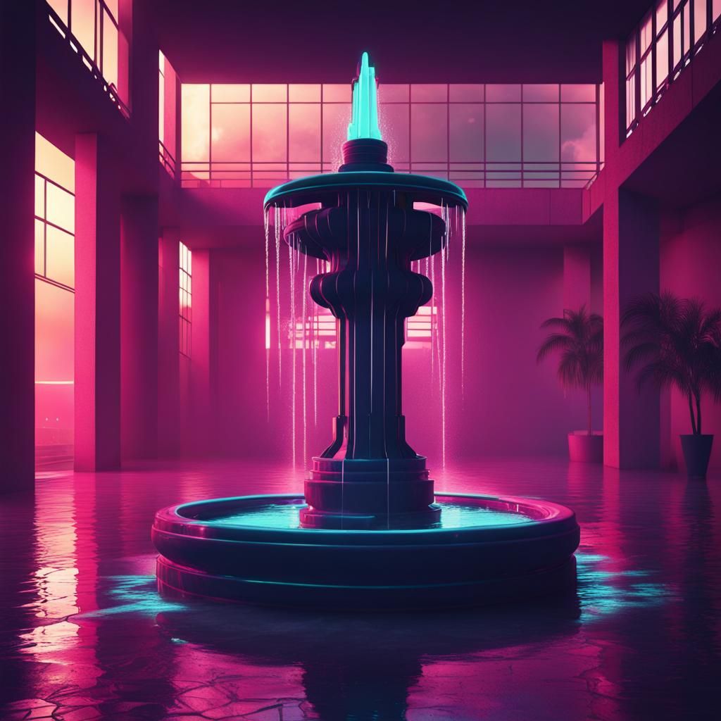 Synthwave Fountain: Neon Retro Broken Dreams